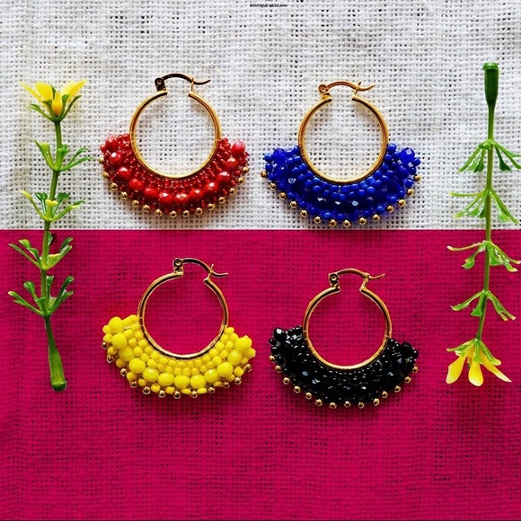 Boho Mexican Chaquira Beaded Hoop Earrings - Picture 4 of 6